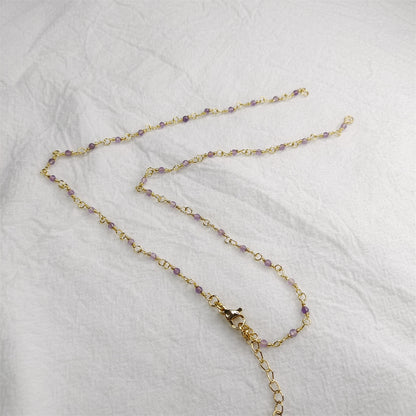 WT-BFN019 Wholesale Fashion Colorful Natural Stone Beads Rosary Chain Cute Double Hook Necklace Jewelry for Women Birthday Gift