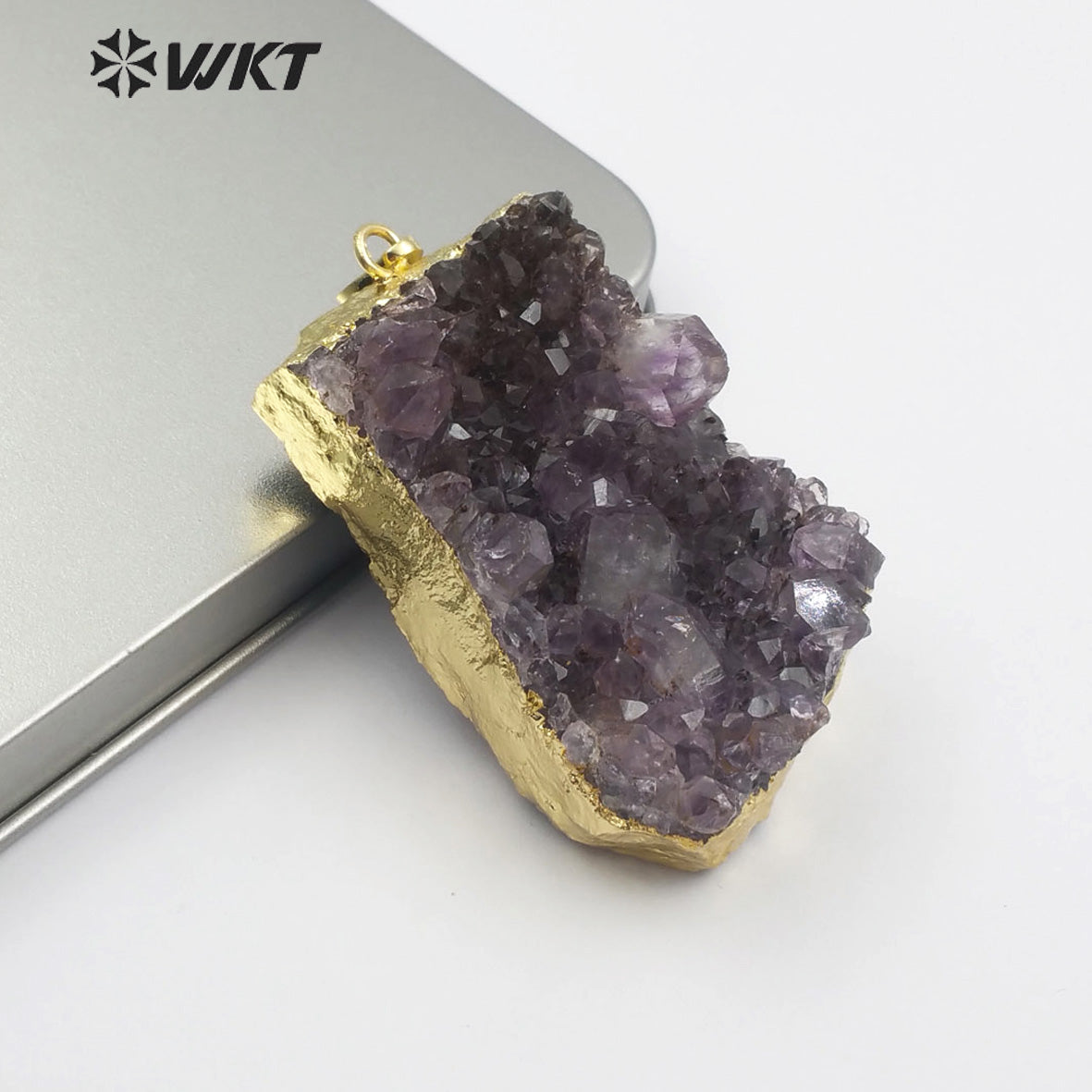 WT-P1438 Raw Quartz With Gold Bezel Amethyst Pendant Jewelry for Women Necklace Making Natural Uraguay Purple Crystal Pendant