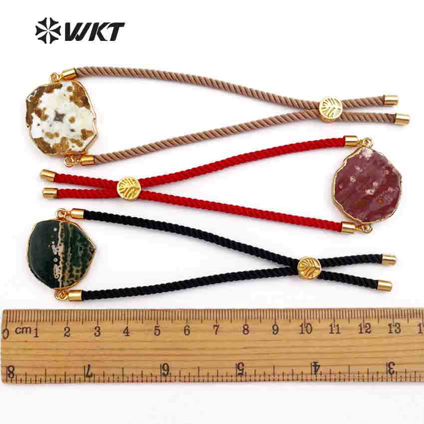 WT-B400 WKT Wholesale Irregular Natural Stone Bracelet Stylish Lobster Bangles With CZ Micro Pave Multi Color