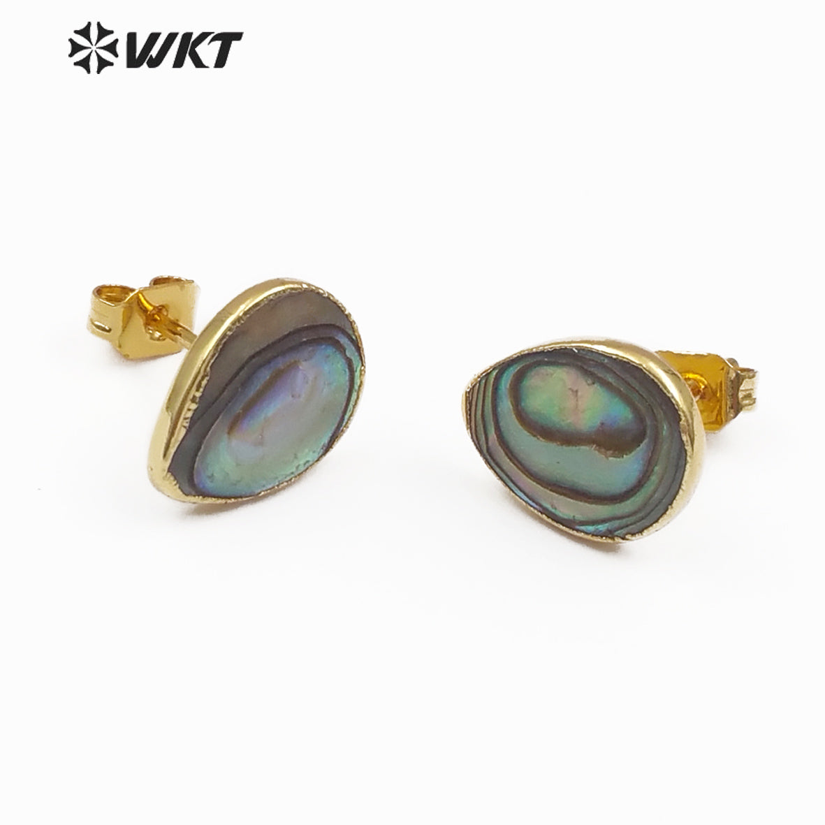 WT-E486 Natural Sea Shell Jewelry Women Elegant Stud Earring Gold Framed Shell Earring TearDrop Shape Abalone Shell Earring