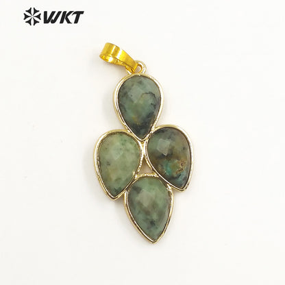 WT-P1922 Fashion Design Trendy New Precious Leaf Shaped Colorful Stone Oval Amazonite Amethyst Gemstone Pendants