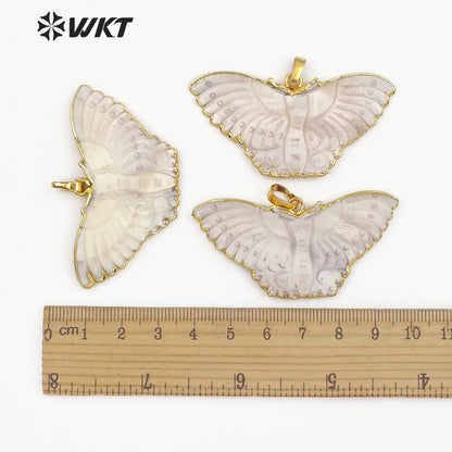 WT-JP088 Dainty Carve Women Vogue Pendant Necklace Natural Shell Jewelry Butterfly Shape or Elephant Pattern White Shell Pendant