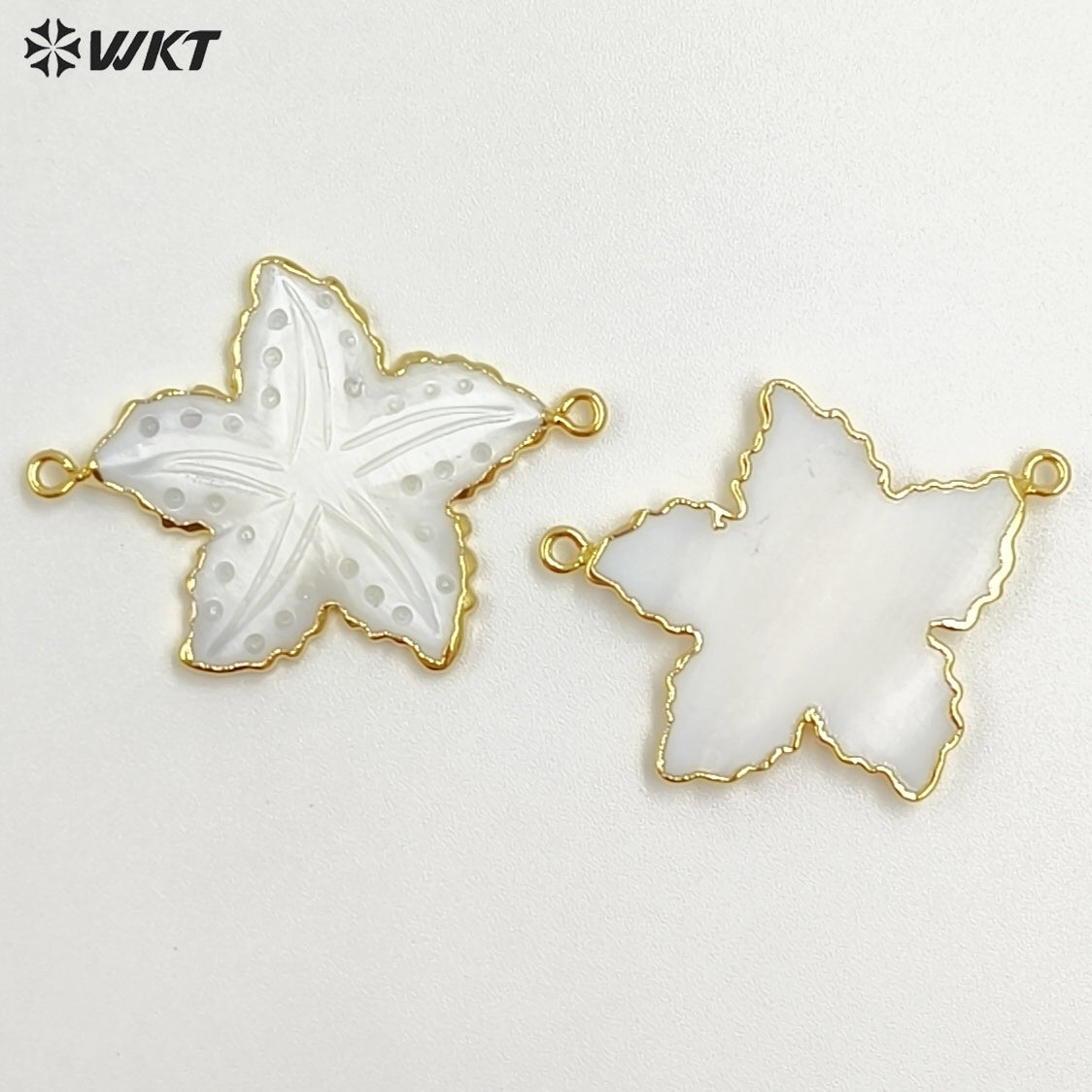 WT-JP459 Fashion Ocean Series 18K Gold Plated Natural Shell Starfish Shape Pendant With Double Hoops As Jewelry Findings