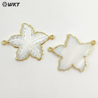 WT-JP459 Fashion Ocean Series 18K Gold Plated Natural Shell Starfish Shape Pendant With Double Hoops As Jewelry Findings
