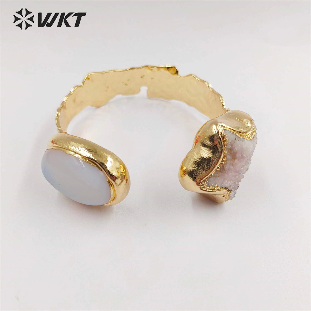 WT-B626 WKT Exclusive New Double Stone Star Quartz Bangle Gorgeous 18k Gold Electroplated Resist Tarnishable Green Chalcedony