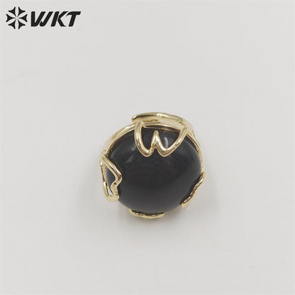 WT-R440 Wholesale Fashion 18k Real Gold Plated Resist Tarnishable Handmade Claw Setting Round Gemstone Ring in Adjustable Size