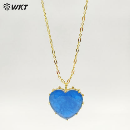 WT-N1525 Wonderful Gold Thin Chain With Colorful Stones Heart Shape Pendant Necklaces For Dance Party Matching Jewelry