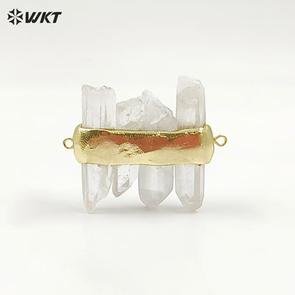 WT-P1612 WKT New Design Gold Electroplated Natural Crystal Quartz Pendant Lady Fashion Double Loops Stone Pendant