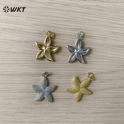 WT-MP323 New Sales Ocean Series 18K Gold Plated Yellow Brass Metal Starfish Shape Charms Pendant For DIY Jewelry Accessories
