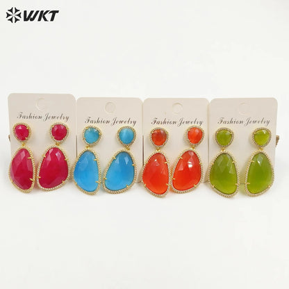 WT-E206 Wholesale Fashion Hot Sales Candy Color Summer Micro Pave Cat Eye Stone Earrings With Zircon Around for Women