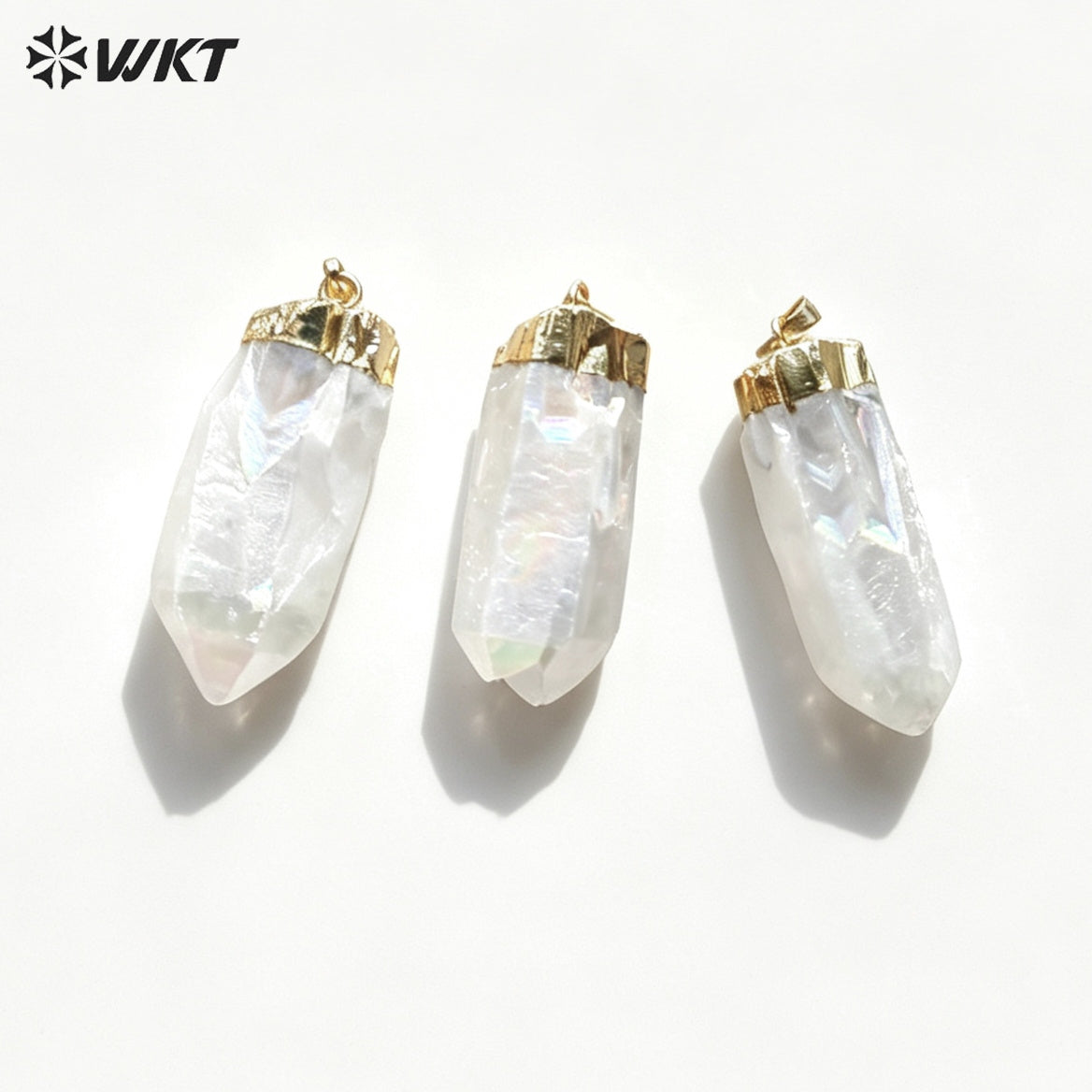 WT-P1070 Newest Fashion Raw Angel Crystal Quartz Point Pendant with AB Color Gold Plated Angel Quartz Pendant