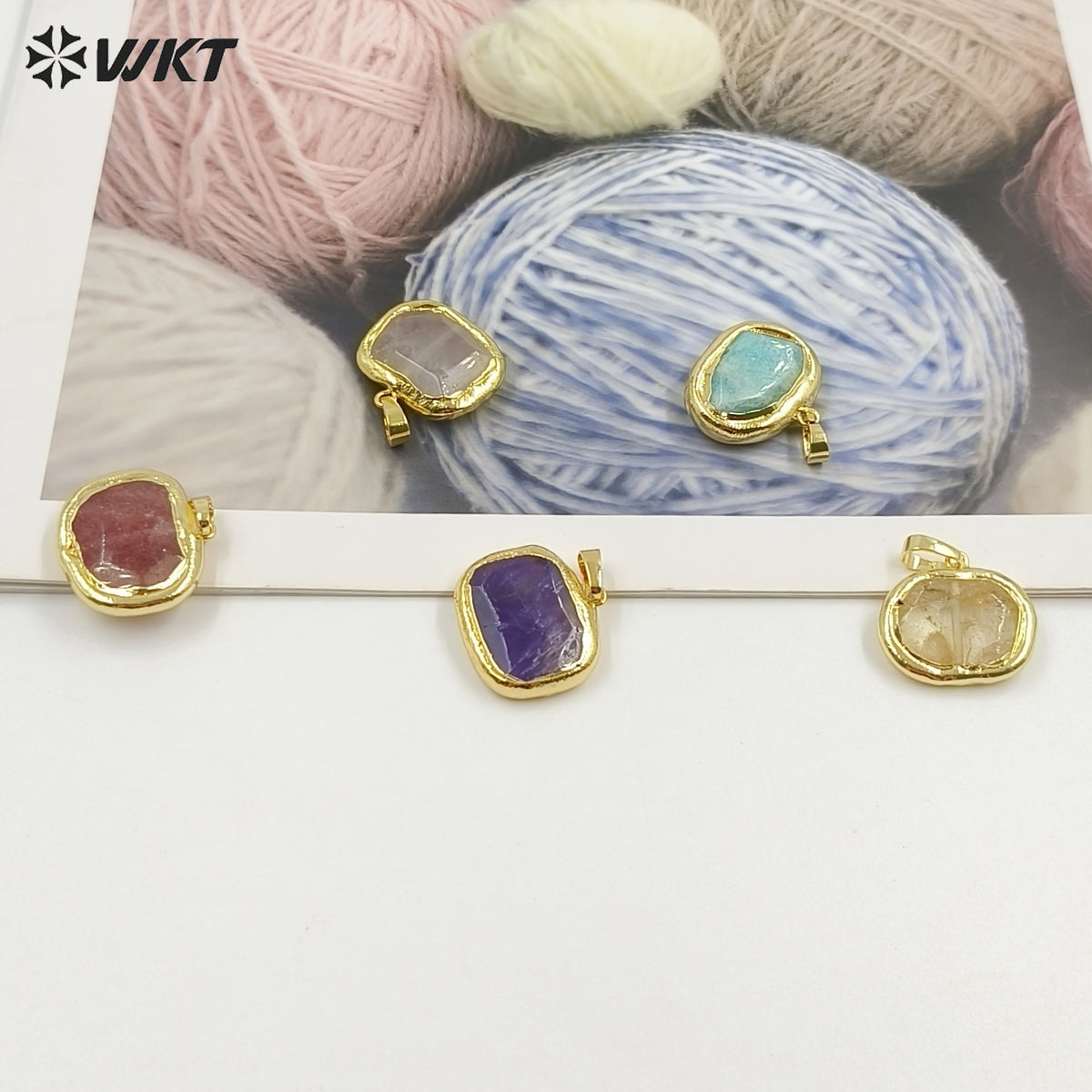WT-P1468 WKT Jewelry Natural Gemstone Pendant Gold Electroplated Stone Pendant Fashion Charm Necklace Pendant Jewelry