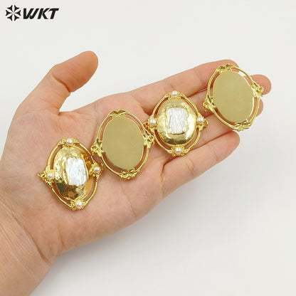 WT-PC017 Wholesale 18K Gold Plated Double Hoops Natural Freshwater Pearl Connectors For Ladies Necklace Bracelet Making