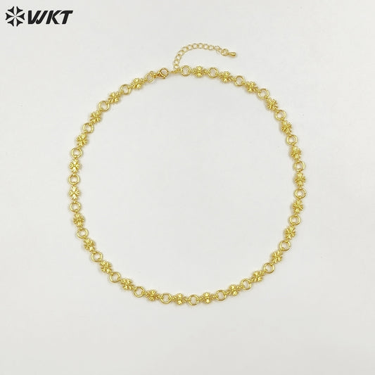 WT-JFN57 Good Quality Exquisite Simple Yellow Brass Gold Electroplated Round Flower Shape Metal Necklace As Lady Daily Jewelry