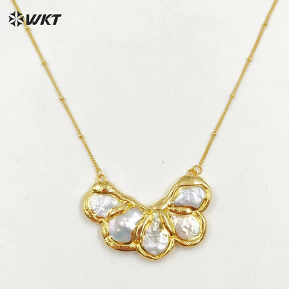 WT-JN268 Wholesale Fashion Gold Plated Natural Irregular Freshwater Pearl Pendant Necklace for Lady Gift in Gorgeous