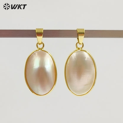 WT-JP490 High Quality 18K Gold Plated Oval Smooth Mabe Shell Pendants As Women Necklaces Earrings Jewelry DIY Findings