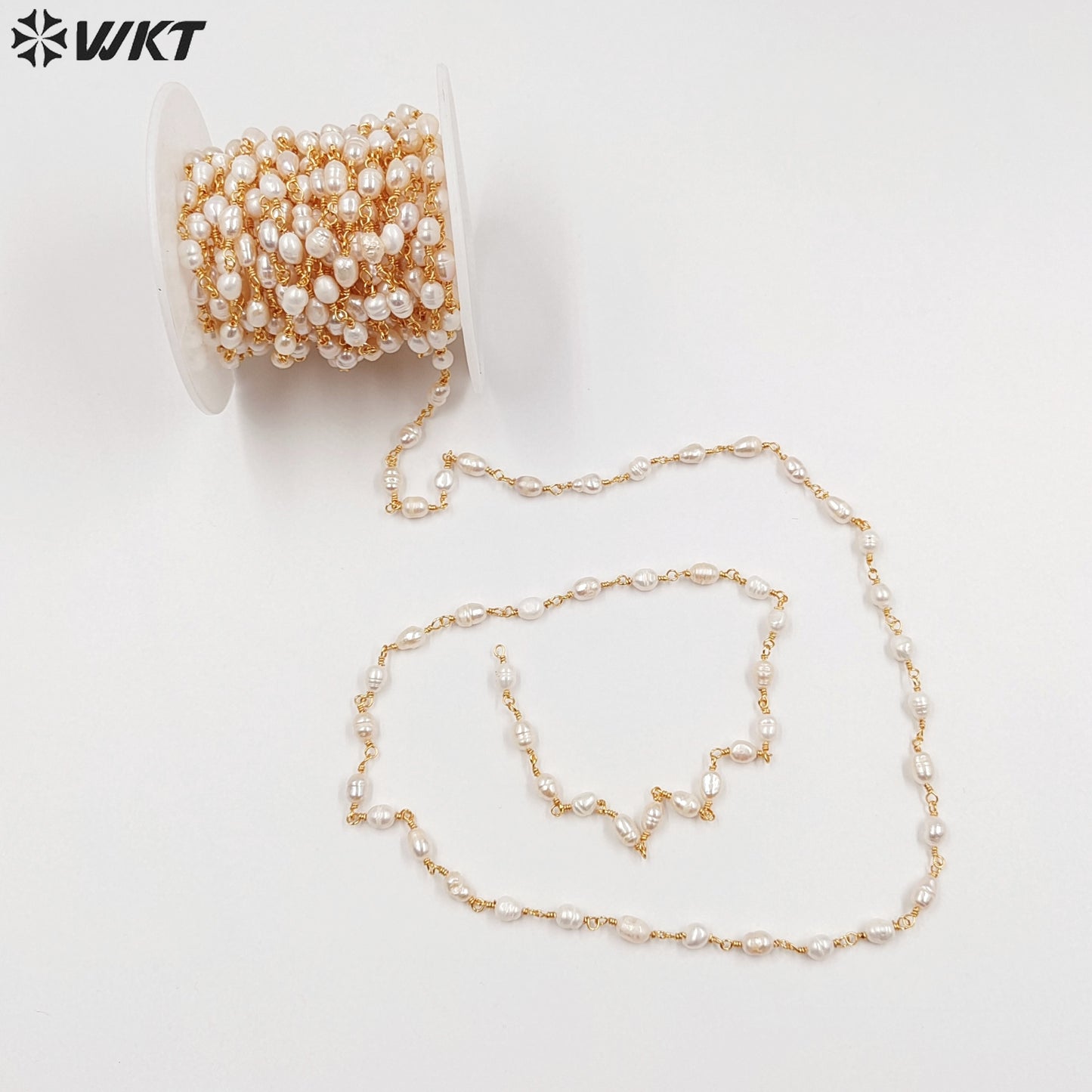 WT-RBC069 Wholesale New Arrival Fashion Female Jewelry Gold or Silver Plated DIY Necklace Freshwater Pearl Brass Rosary Chain