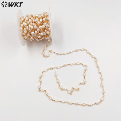 WT-RBC069 Wholesale New Arrival Fashion Female Jewelry Gold or Silver Plated DIY Necklace Freshwater Pearl Brass Rosary Chain