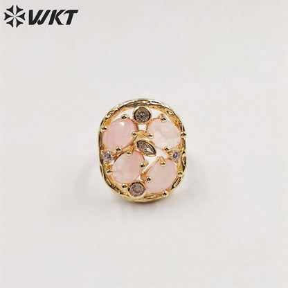 WT-R466 WKT Amazing Gorgeous Natural Stone Ring Micropaved Zircon Setting Precious Gemstone Women Ring