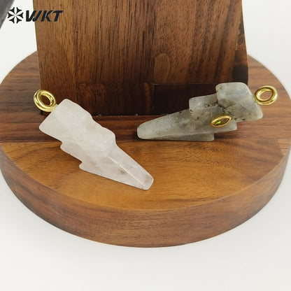 WT-P2100 Factory Wholesale Various Natural Gemstone With Zircon Lightning Shape Pendants For Friend Gifts Making Findings