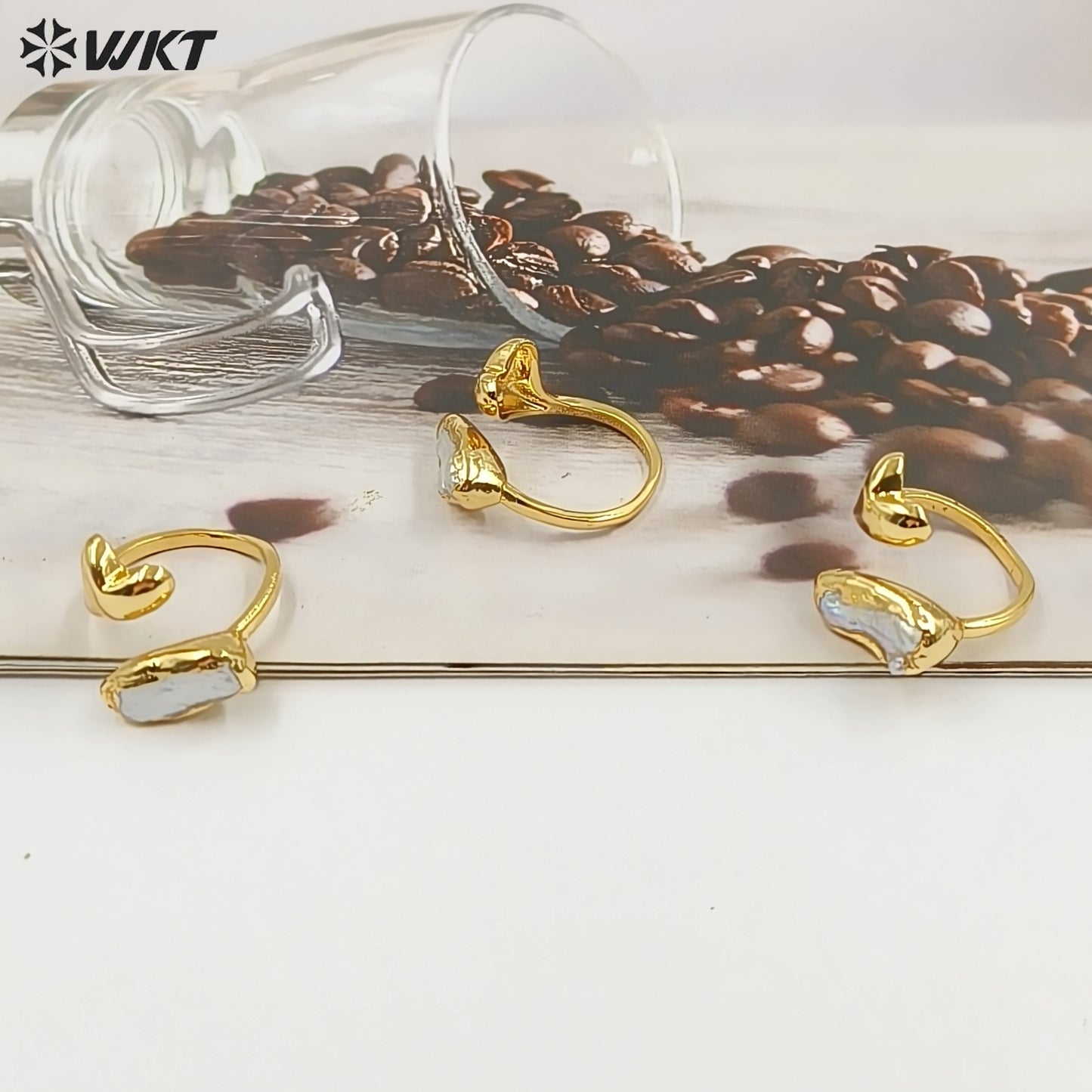 WT-MPR159 Exquisite Romantic Gold Plated Natural Freshwater Pearl Heart Shape Adjustable Size Women Rings As Birthday Gift