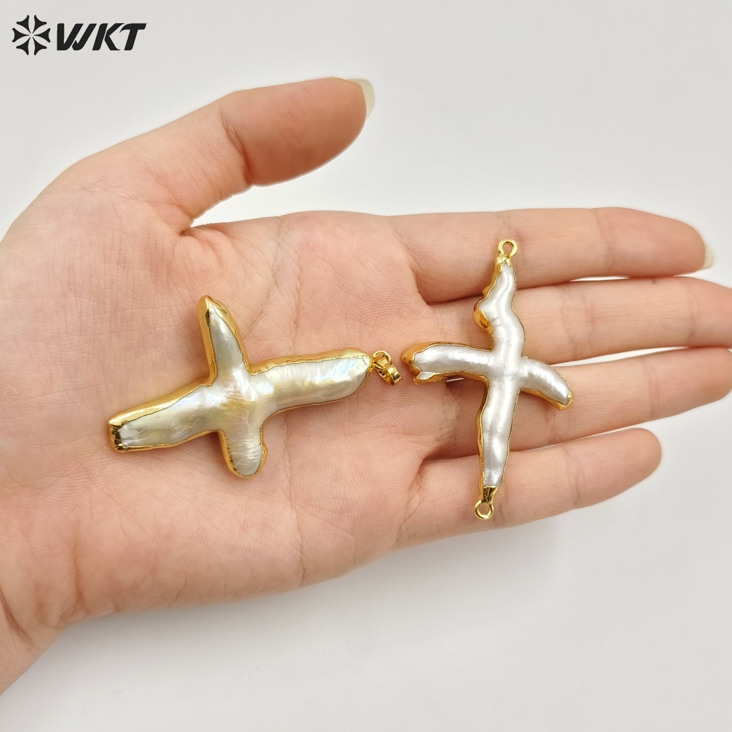 WT-P346 Amazing Fashion Gold Plated Freshwater Pearl Cross Pendant High Flash Baroque Women Real Pearl Cross Pendant for Women