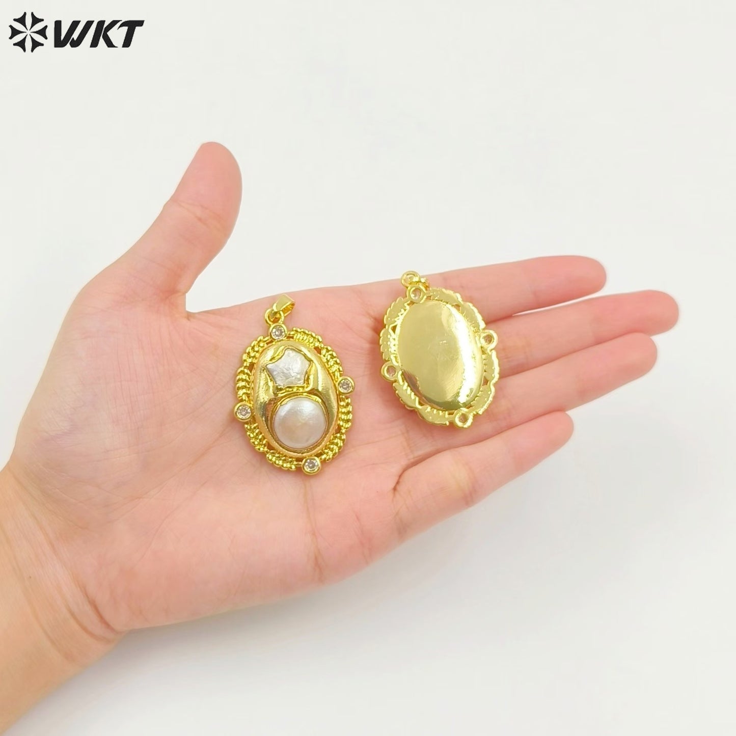 WT-JP390 New Innovation Sweet and Lovely Style Yellow 18K Gold Plated Natural Star Round Pearl Pendant for Girls As Special Gift
