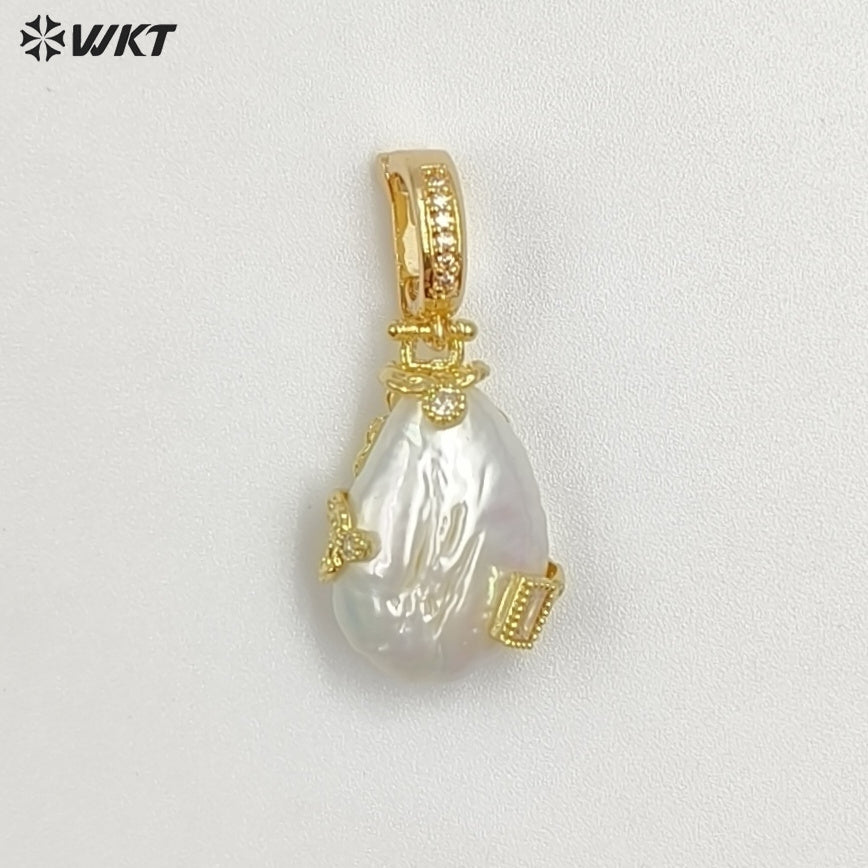 WT-JP457 Exquisite Unique 18K Gold Plated Zircon And Natural Freshwater Pearl Pendants For Women Jewelry Making Findings
