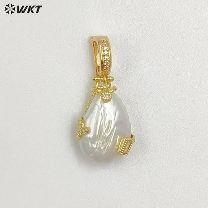 WT-JP457 Exquisite Unique 18K Gold Plated Zircon And Natural Freshwater Pearl Pendants For Women Jewelry Making Findings
