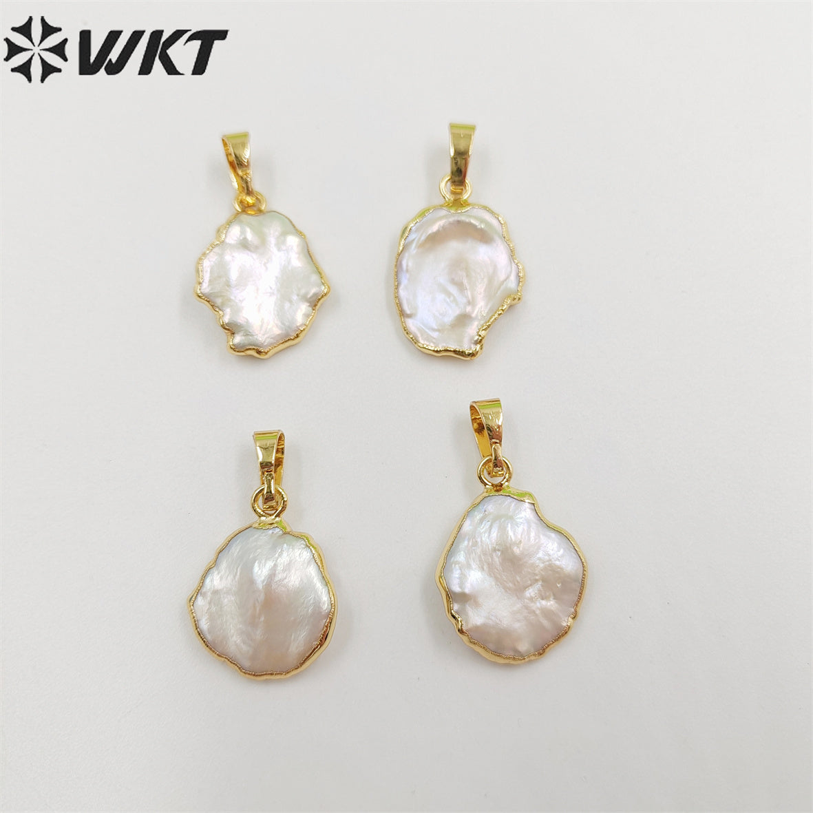 WT-P656 Wholesale Unique Natural Freeform White Freshwater Pearl Pendant Gold Edges Pendant DIY Jewelry Making
