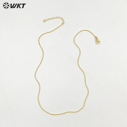 WT-JFN50 Top Quality Simple Classic 18K Gold Electroplated Yellow Brass Metal Fine Handmade Little Long Beads Chain Necklace