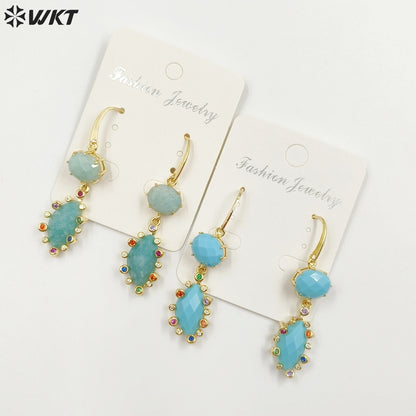 WT-E735 Amazing Colorful Gemstone Wire Wrapped Long Charming in Drop Earrings Women Pendant Earrings