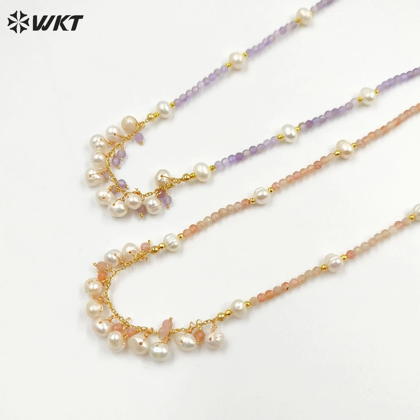 WT-JN253 Wholesale Vintage Style Trendy Natural Gemstone& Pearl Exquisite High Quality Pendant Necklace