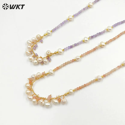 WT-JN253 Wholesale Vintage Style Trendy Natural Gemstone& Pearl Exquisite High Quality Pendant Necklace