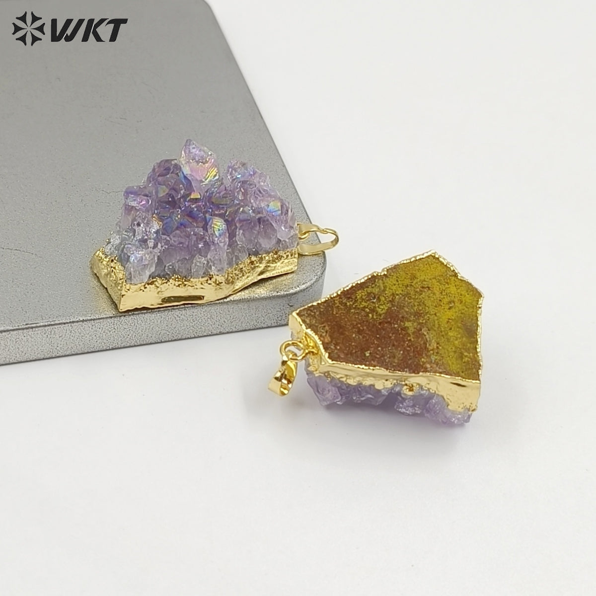 WT-P972 Exclusive Flame Angel Amethyst Pendant Angel Stone,natural Amethyst Pendant with Flame Angel Charm Amethyst Wholesale