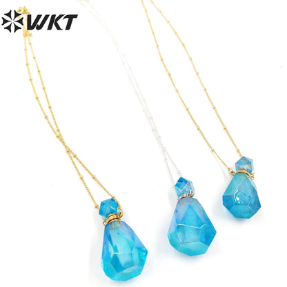 WT-N1367 Perfume Bottle Exquisite Necklace Natural Spar Aura Electroplated Colorful Pendant As Women Gifts Crystal Necklace