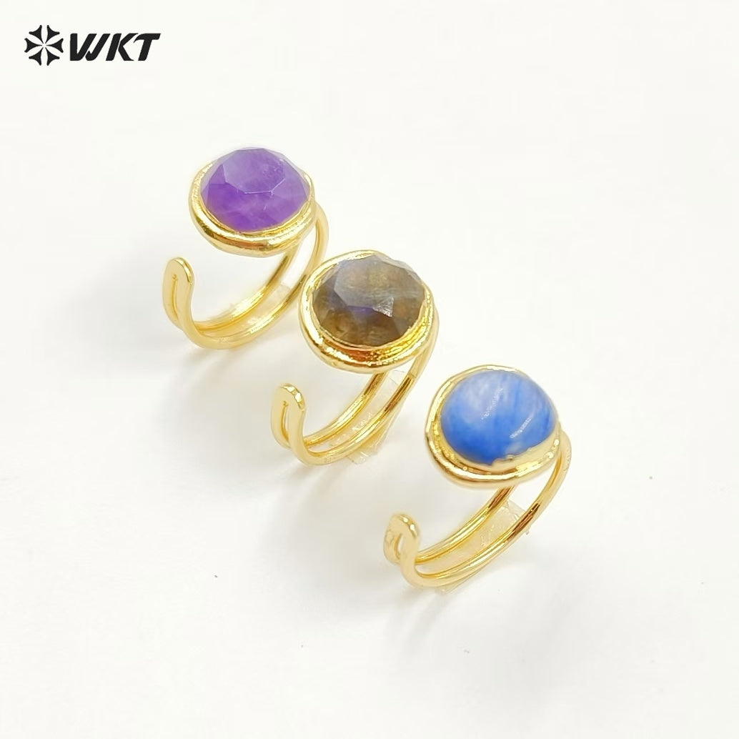 WT-R560 Customize Fantastic 18K Gold Plated Round Opening Adjustable Natural Gemstone Ring for Men and Women As Daily Decoration