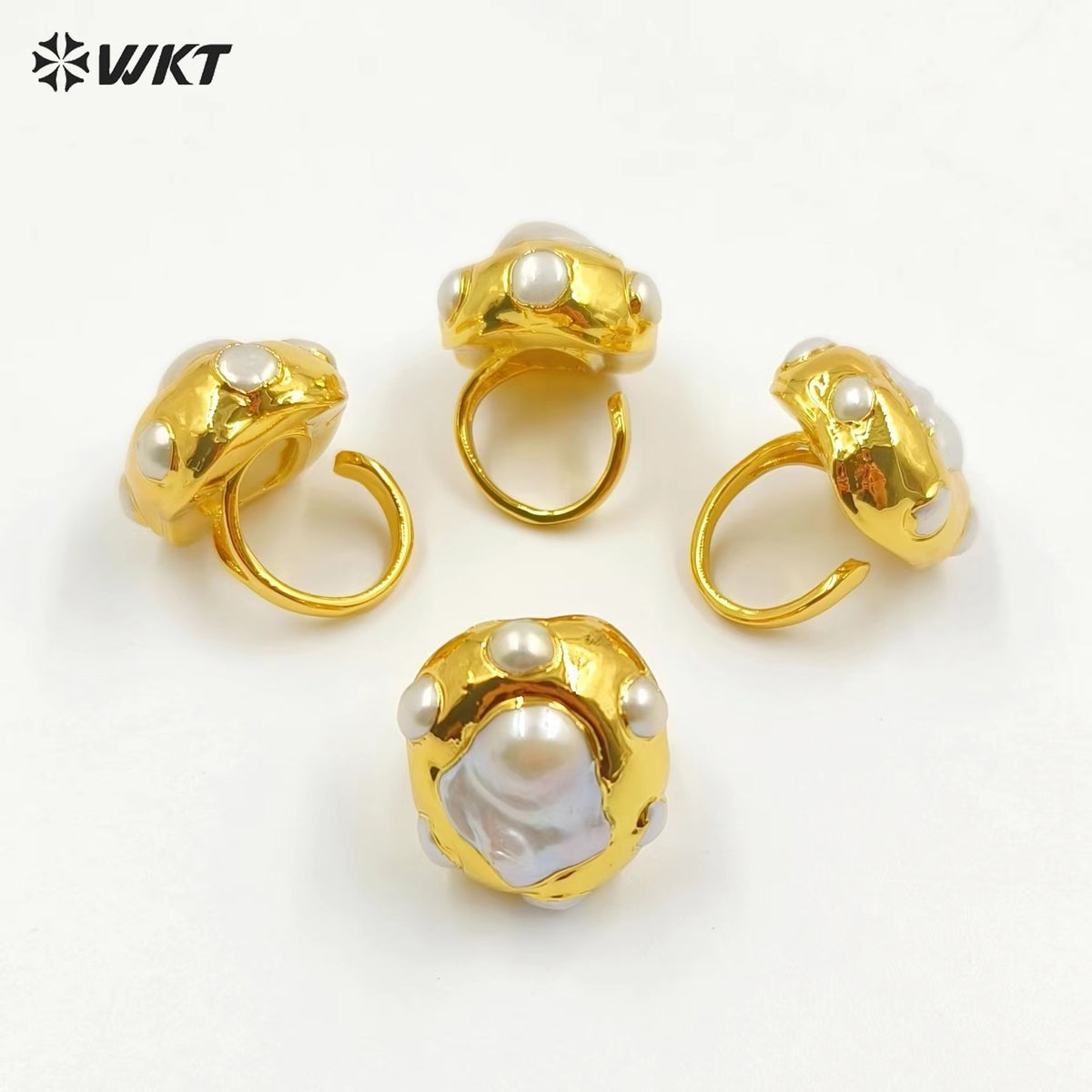 WT-MPR074 WKT Europe Gorgeous Natural Freshwater Baroque Keshi Pearl Women Anneversary Ring in 18K Real Gold Plated