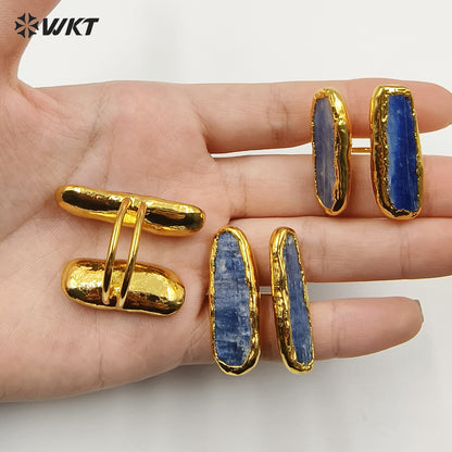 WT-R496 WKT New Design Fashion 18K Real Gold Plated Double Stone Blue Kyanite Ring in Open Size US7 Bohemian Style
