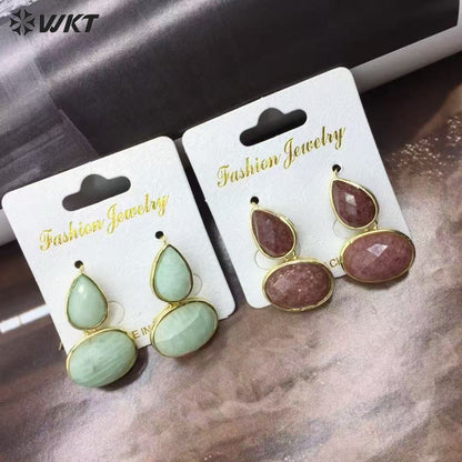 WT-E823 Wholesale Trendy Gold Electroplated Double Natural Gemstones Women Earrings For Party Daily Decorative Jewelry