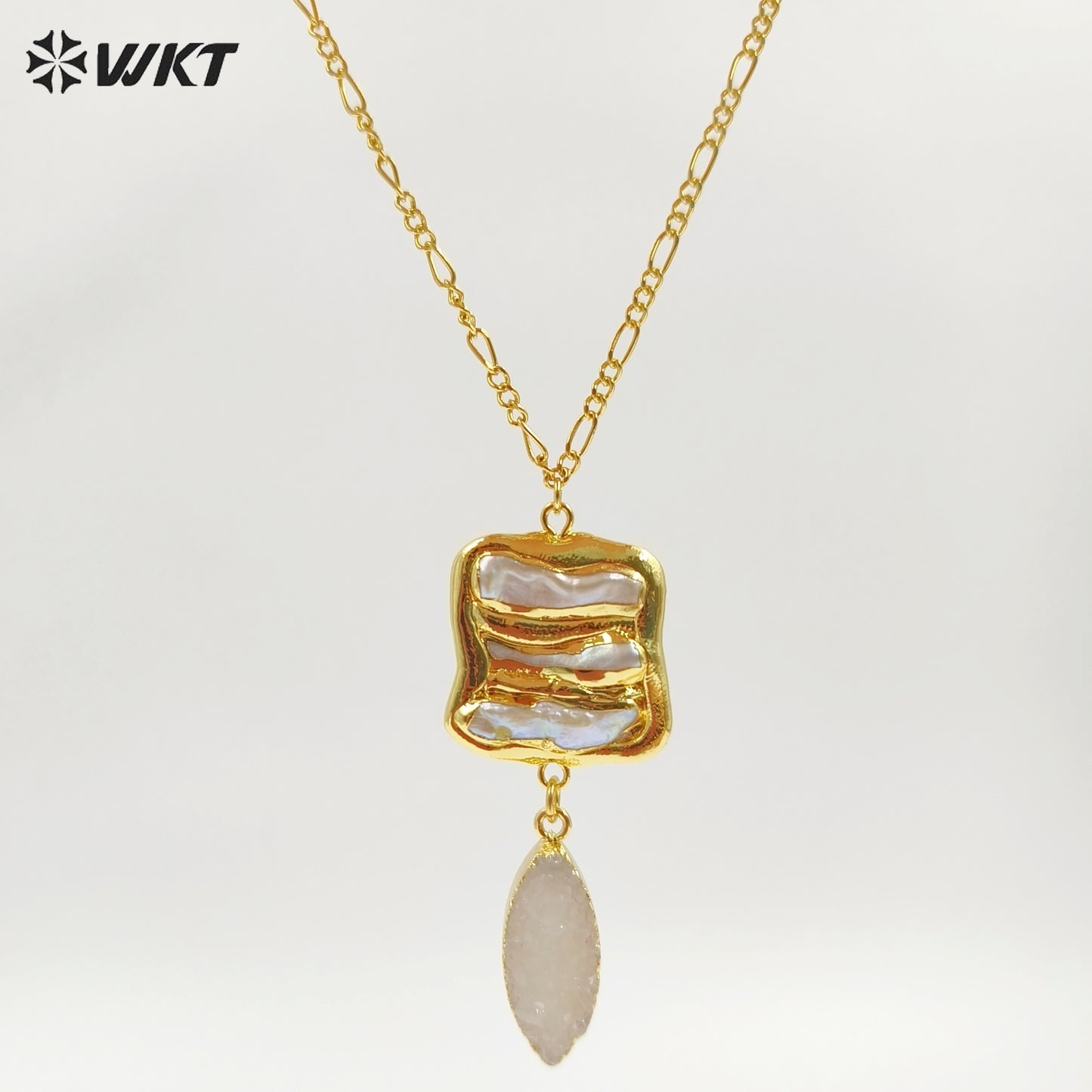 WT-JN397 Newest Elegant Style Natural Pearl And Gemstones Splicing Long Women Gold Necklaces For Party Matching Accessories