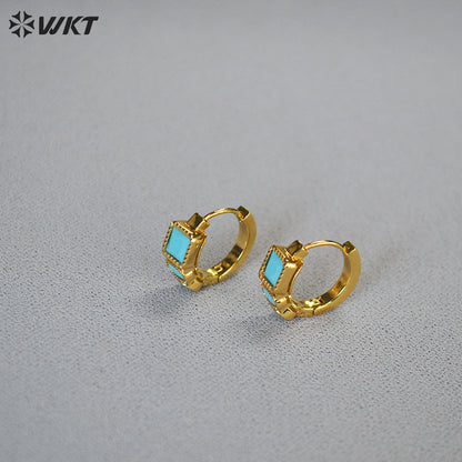 WT-E821 Fashionable Popular Natural Turquoise Copper Plated With Gold Little Earrings As Women Holiday Wearing Accessory