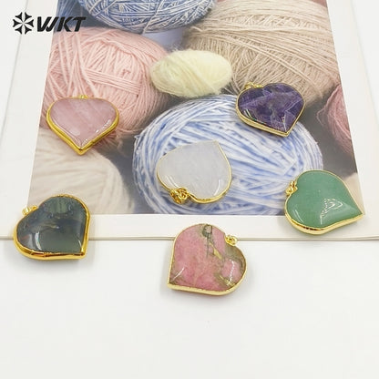 WT-P2126 Popular Romantic Style Gold Electroplated Natural Gemstone Heart Shape Pendants For Women Lovely Handmade Necklace DIY
