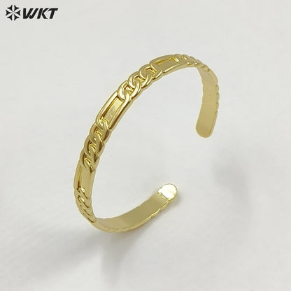 WT-JF371 Hot Sale Fashion 18K Gold Electroplated Chain Design Pattern Yellow Brass Metal Bangles For Women Classic Jewelry