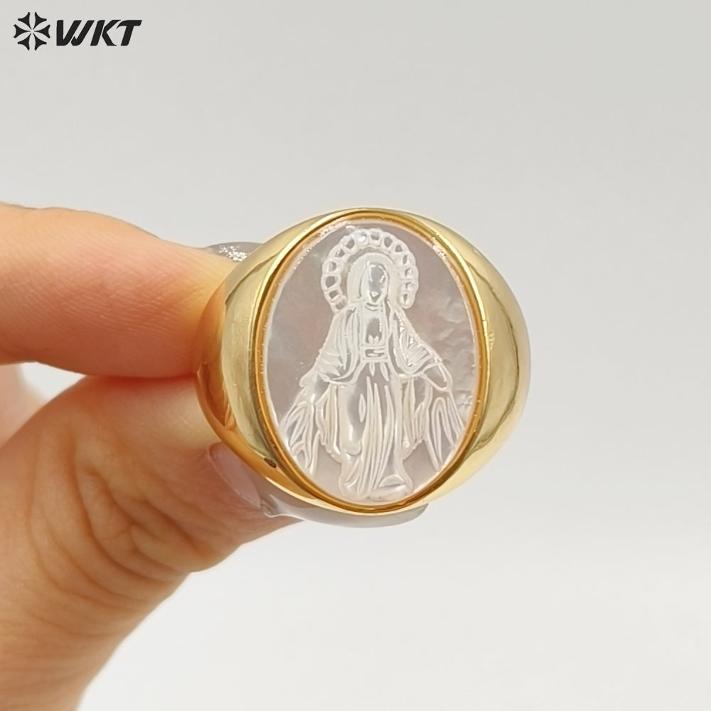 WT-MPR157 Good Quality Vintage Style 18K Gold Plated Cross And Eagle Pattern Adjustable Shell Rings For Party Wearing Jewelry