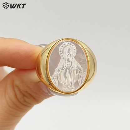 WT-MPR157 Good Quality Vintage Style 18K Gold Plated Cross And Eagle Pattern Adjustable Shell Rings For Party Wearing Jewelry