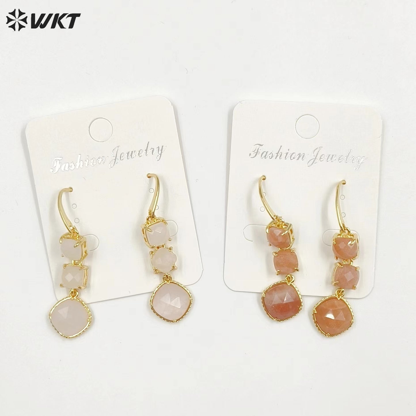 WT-E734 Elegant Colorful Gemstone Wire Wrapped Long Charming in Drop Earrings Women Triple Pendant Earrings