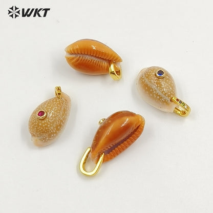 WT-JP495 Unique Style First Snow Cowrie Shell And Colorful Zircon Gold Pendants As Female Handmade Necklace Bracelet Findings
