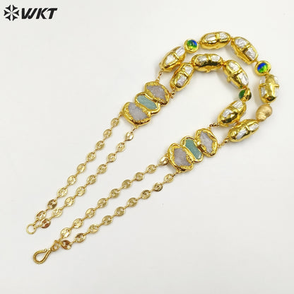 WT-JN252 Vintage Style Trendy Double Steel Natural Gemstone Exquisite High Quality Pendant Neckla
