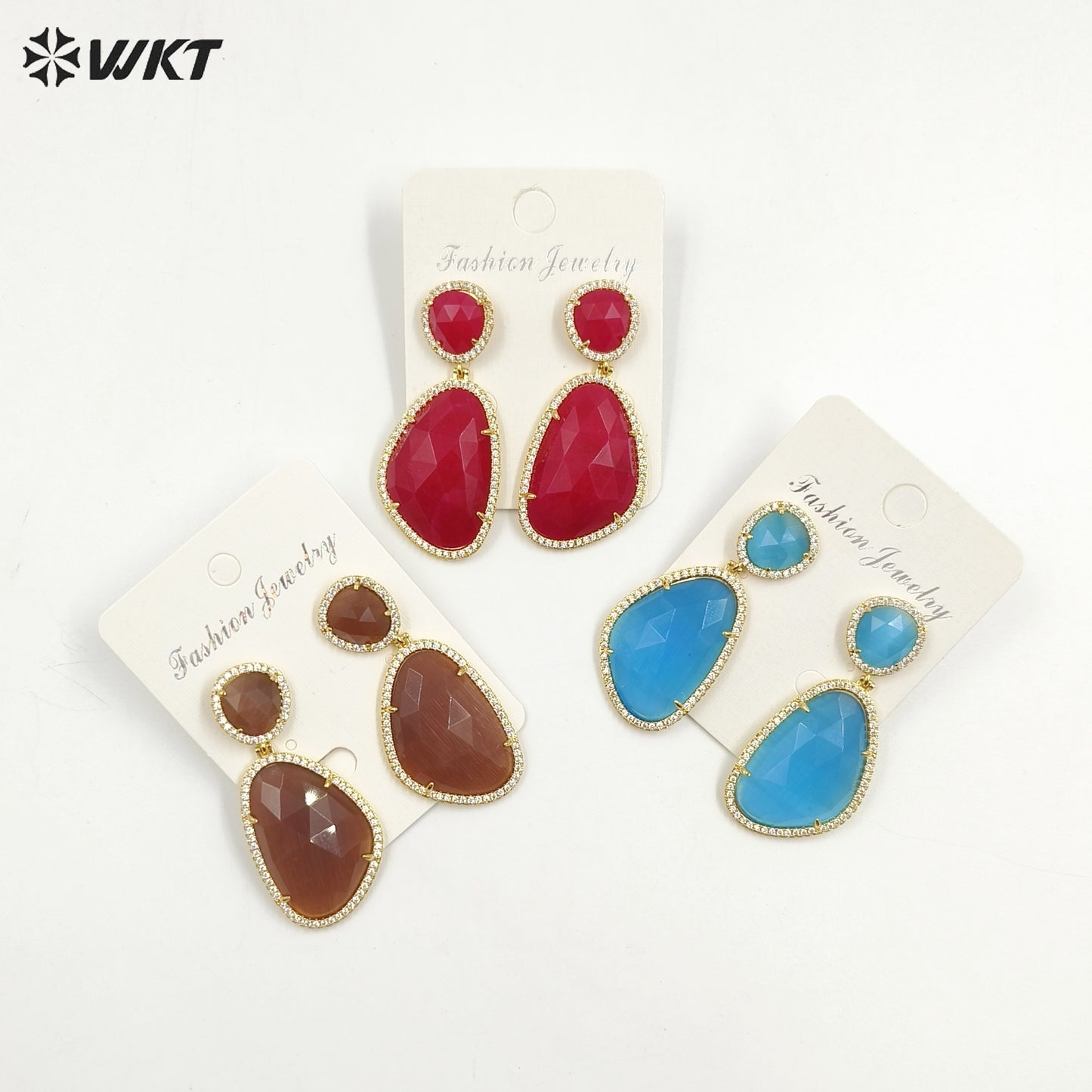 WT-E206 Wholesale Fashion Hot Sales Candy Color Summer Micro Pave Cat Eye Stone Earrings With Zircon Around for Women